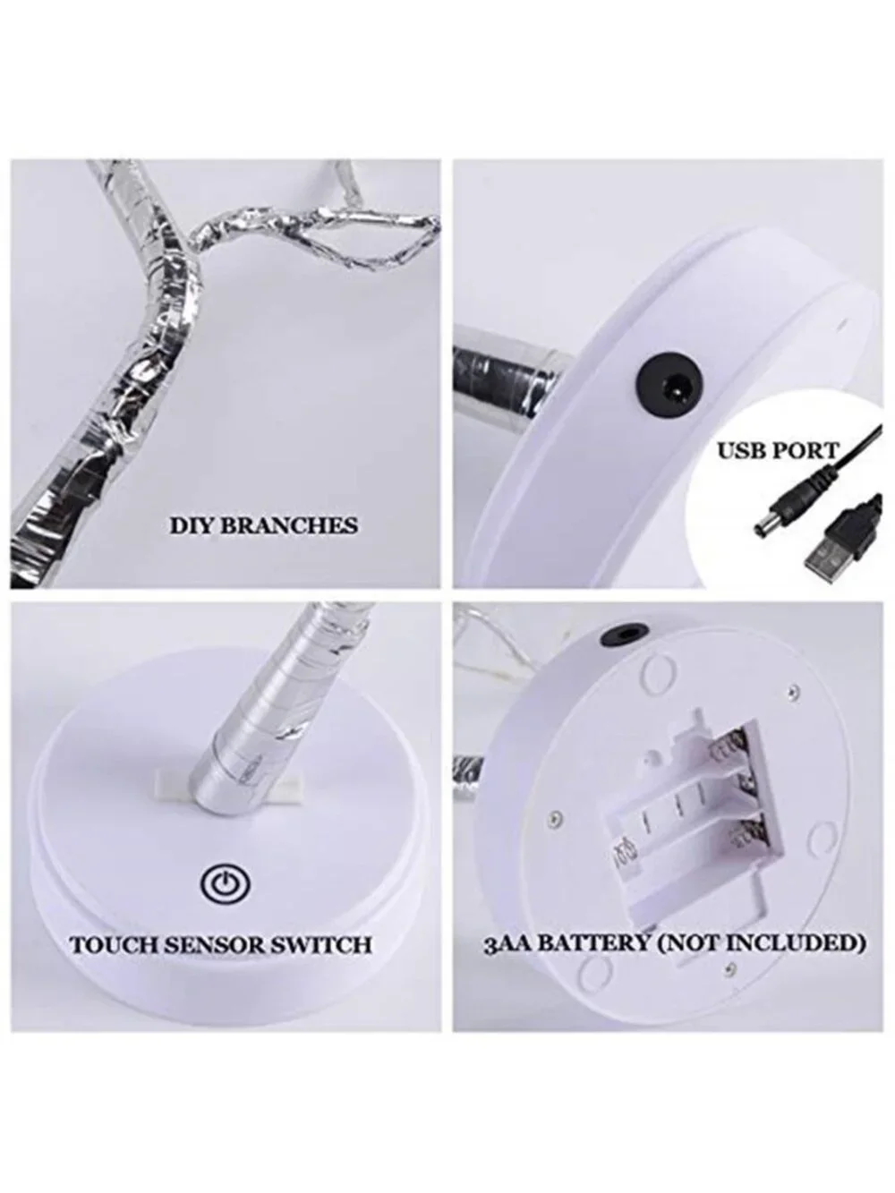 LED Bonsai Tree Lamp Warm White Night Light USB Battery Powered Decor